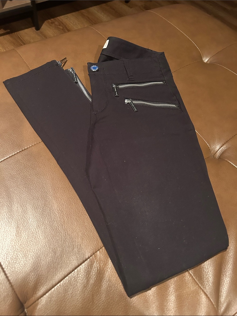 MICHAEL Michael Kors Black Skinny Jeans with Silver Zip Details
